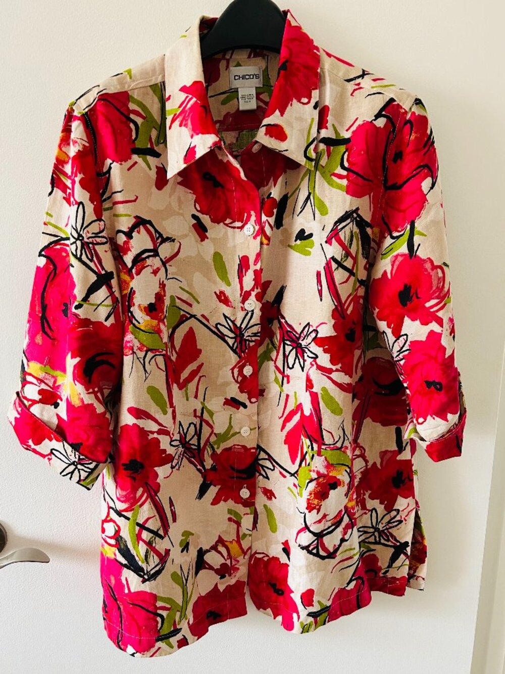 Chico's LInen Floral Tunic Shirt - Size 2 - Picture 1 of 5